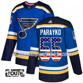 St. Louis Blues Colton Parayko 55 Adidas 2017-2018 Blauw USA Flag Fashion Authentic Shirt - Kinderen